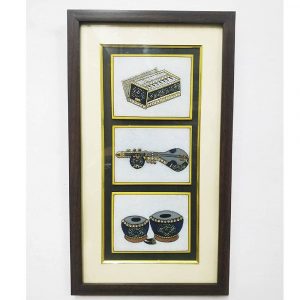 Musical Instruments Veena and Tabla 3 Tanjore Painting in Frame