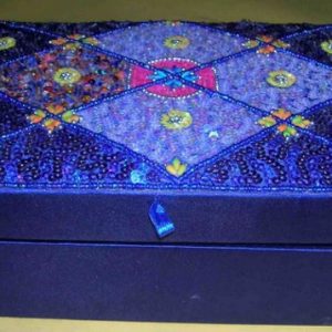 Handcrafted Satin Box with Brilliant Blue Bead Embellishments
