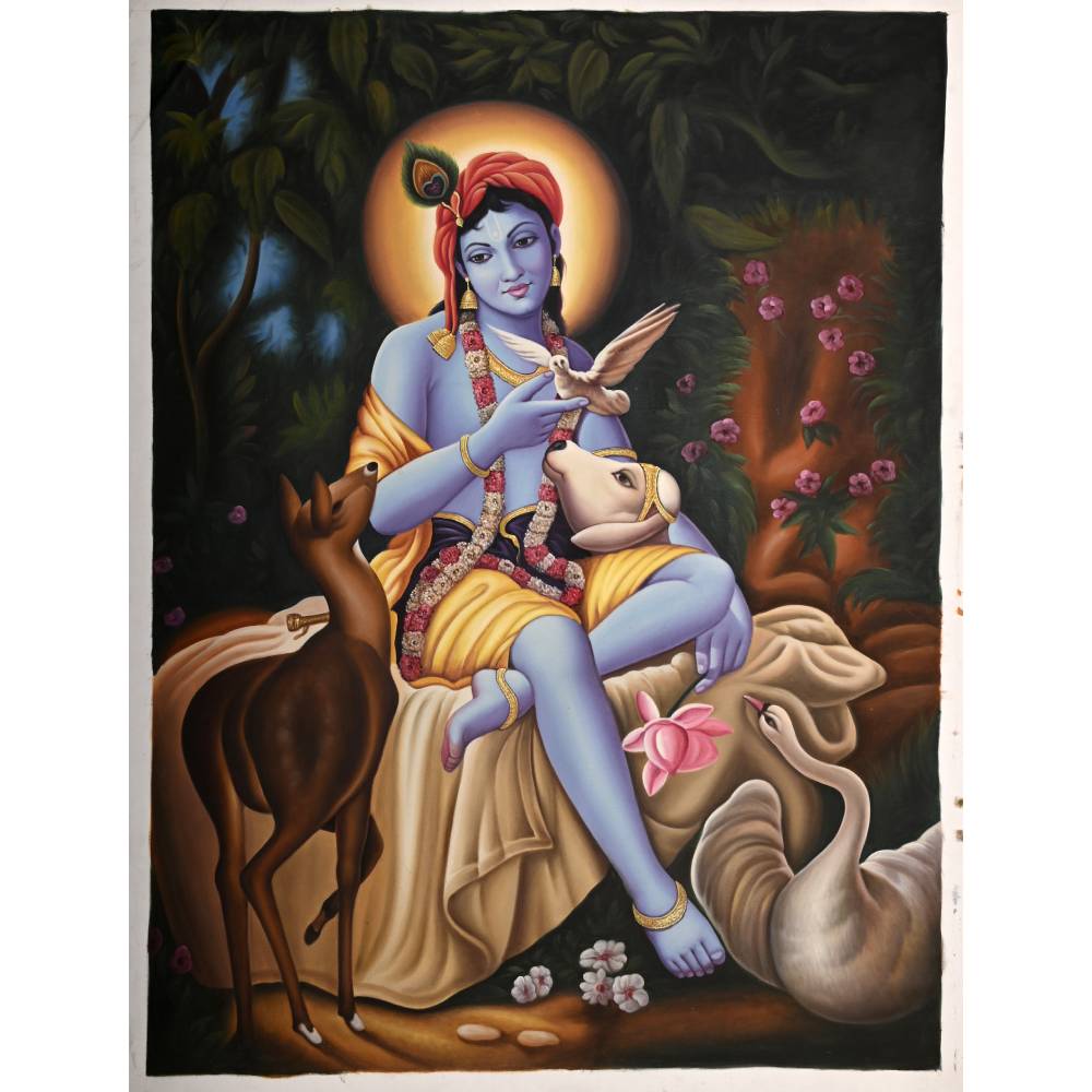 Shree Krishna with animals and Birds 4’x3′