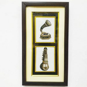 Real Gold Marble Musical Instruments Trumpet and Sitar