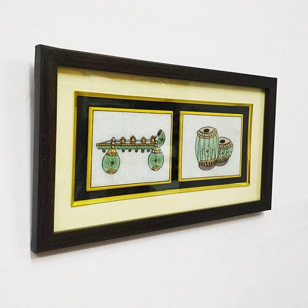 Musical Instruments Veena and Tabla 2 Tanjore Painting in Frame