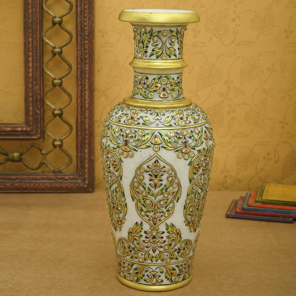  Indian Rajasthani Marble Antique Gold Embossed Flower