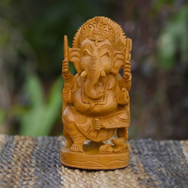 Kadamb Wood Carved Chaturbhuj Lord Ganesha 6"