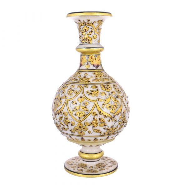 Marble Surahi shaped golden work vase 5.5"x9"