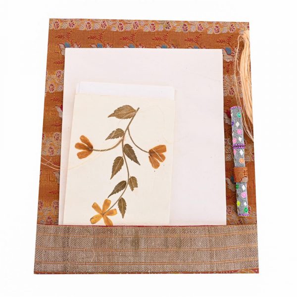Brocade Work File Folder With 10 Leaf 10 Envelope And One Pen With Dry Flower Card